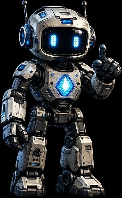 Apex Blue AI operations unit robot mascot standing with a thumbs up