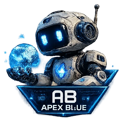 Apex Blue robot holding a blue AI signal orb