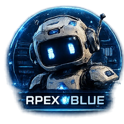 Apex Blue robot logo badge